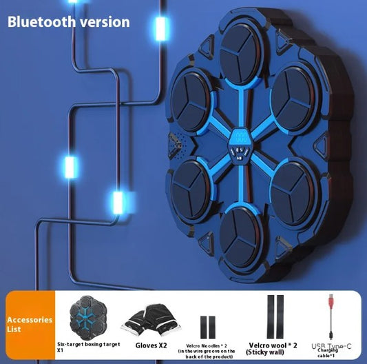 Boxing target training machine with Bluetooth functionality and accessories for home workout.
