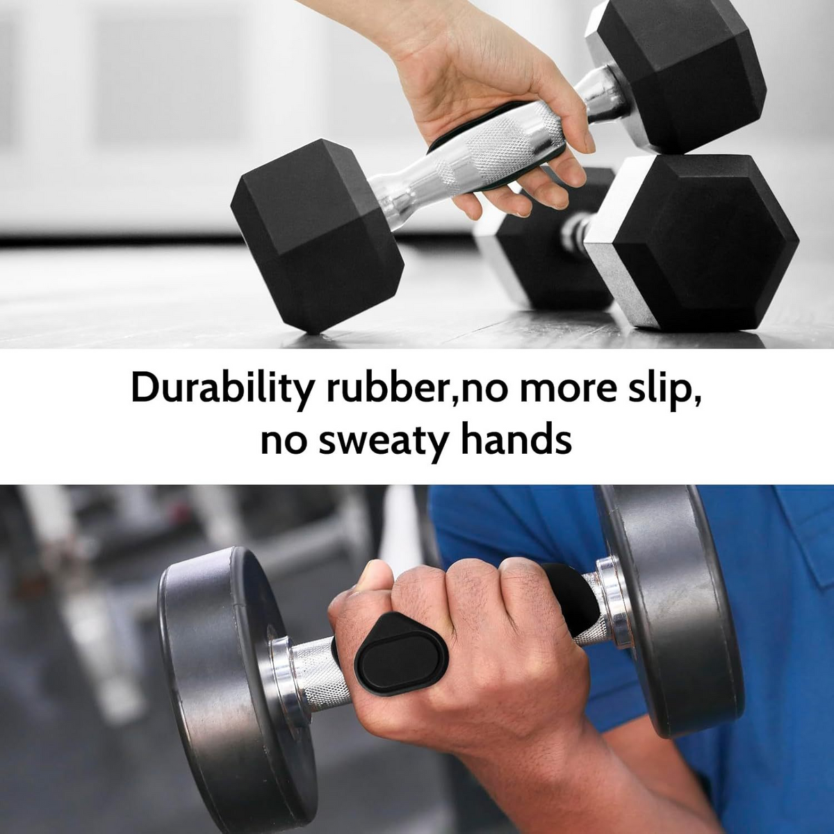 Durability rubber grip on weights, prevents slipping and sweaty hands during workouts with Grip Strengthener Spring.