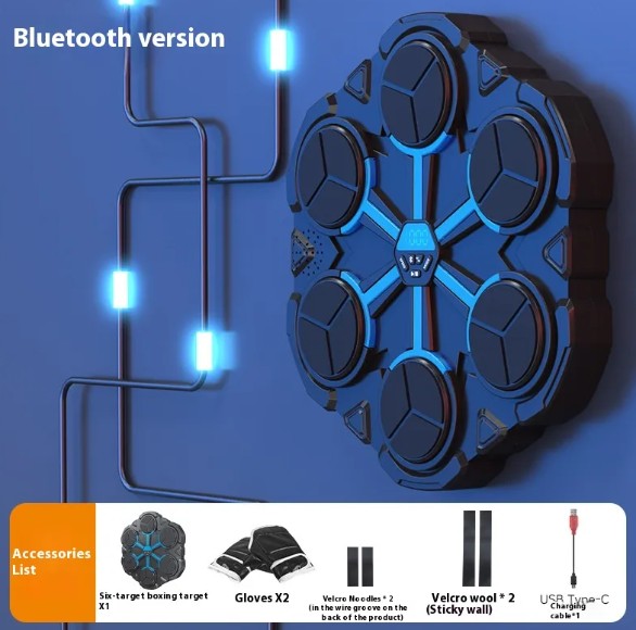 Boxing target training machine with Bluetooth functionality and accessories for home workout.