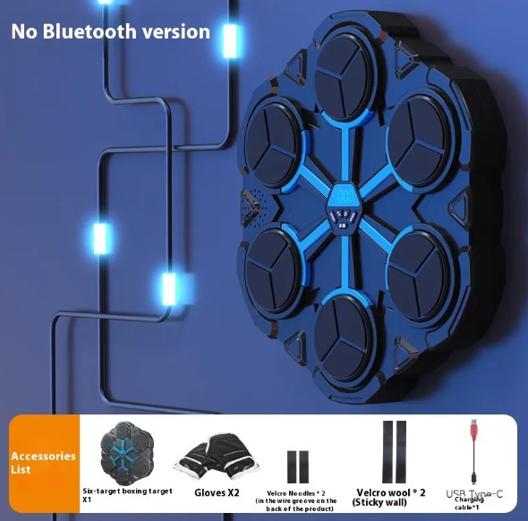 Boxing target training machine with interactive lights, no Bluetooth version, accessories including gloves and Velcro options.